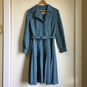 VTG Tricot D'or Montreal 70s Blue Chevron Pleated Dress Canadian Heritage